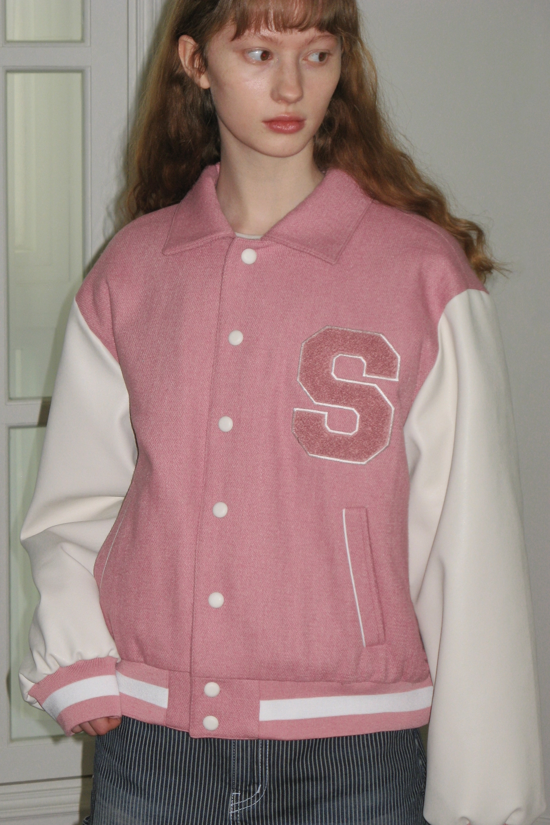 시눈 Classic Logo Award Jacket (Pale Pink) 상품 이미지 1