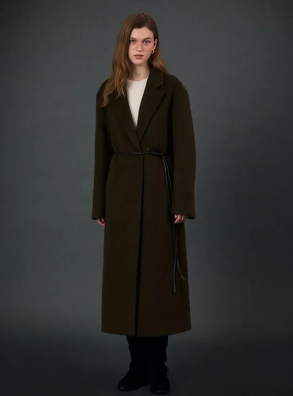 OBSIDIAN LONG WOOL COAT - BROWN (+BELT SET)