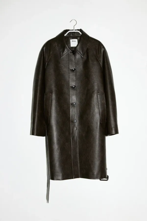 OVERFIT SINGLE LEATHER COAT - BROWN
