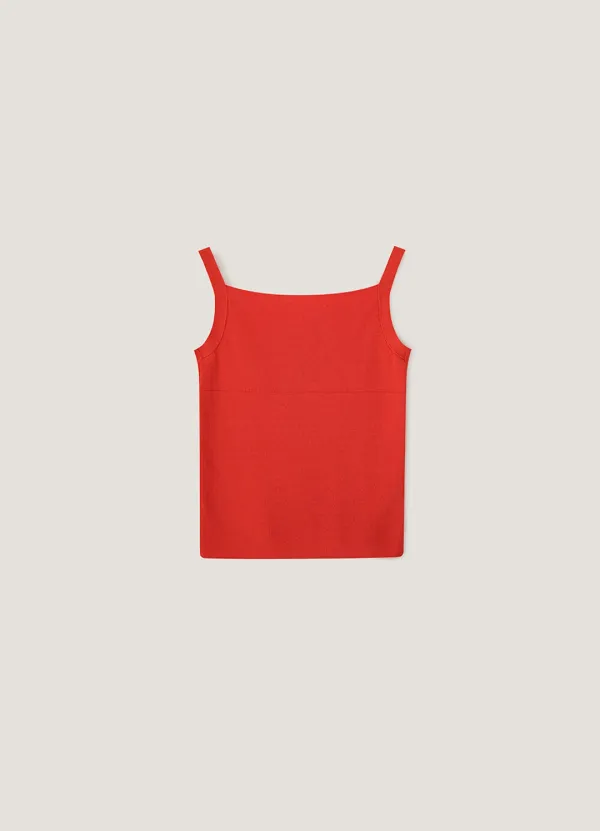 Linen Plain Sleeveless Knit - Tomato