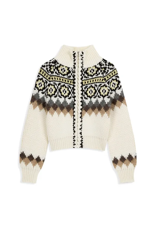 FAIR ISLE ZIP UP SWEATER, IVORY