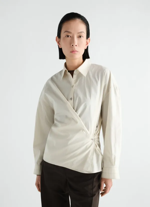 STRAIGHT COLLAR TWISTED SHIRT IN WASHED COTTON SILK