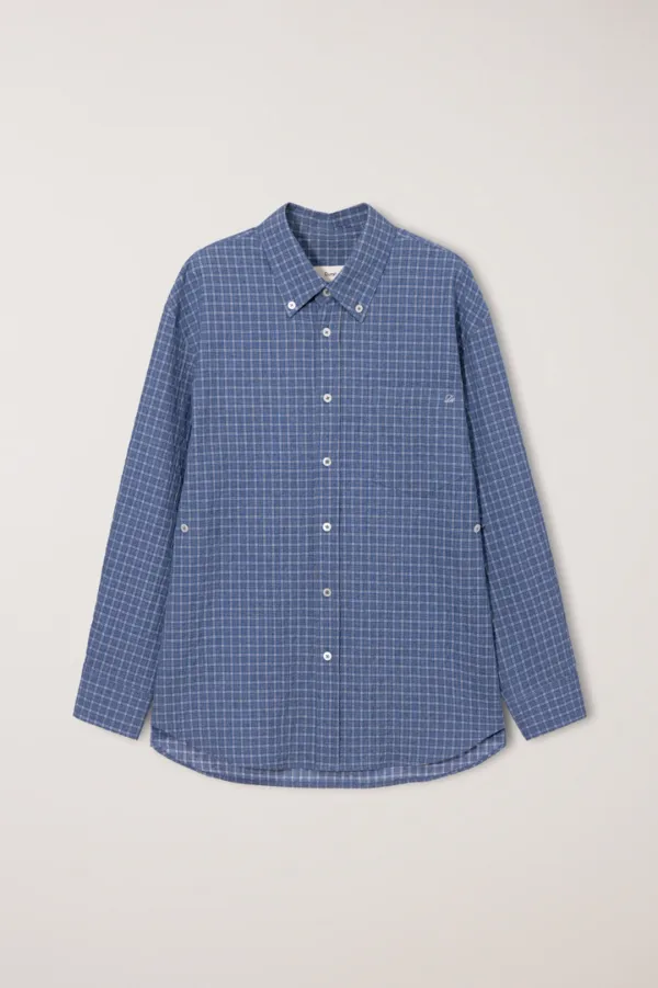 UNISEX SEERSUCKER BD SHIRT BLUE CHECK_UDSH6B127B2