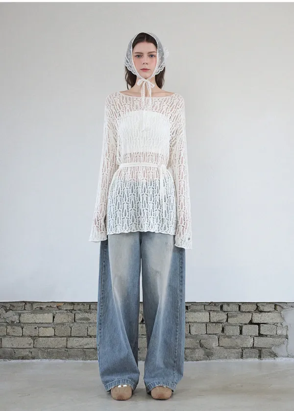  [44-120]  Nana Over Fit Netting Knit-Strap Setup  나나 오버핏 넷팅 니트-스트랩 셋업 (봄-여름-데일리룩-여행룩-데이트룩-마실룩-꾸안꾸-기본템-긴팔니트-롱기장-통통녀-체형커버-자체제작) 