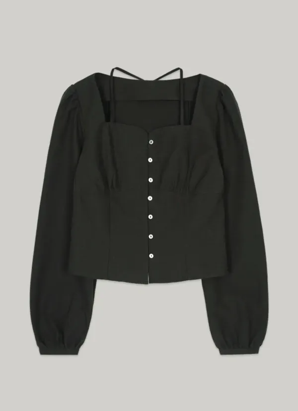 comos 1351 heart halter-neck blouse (black)