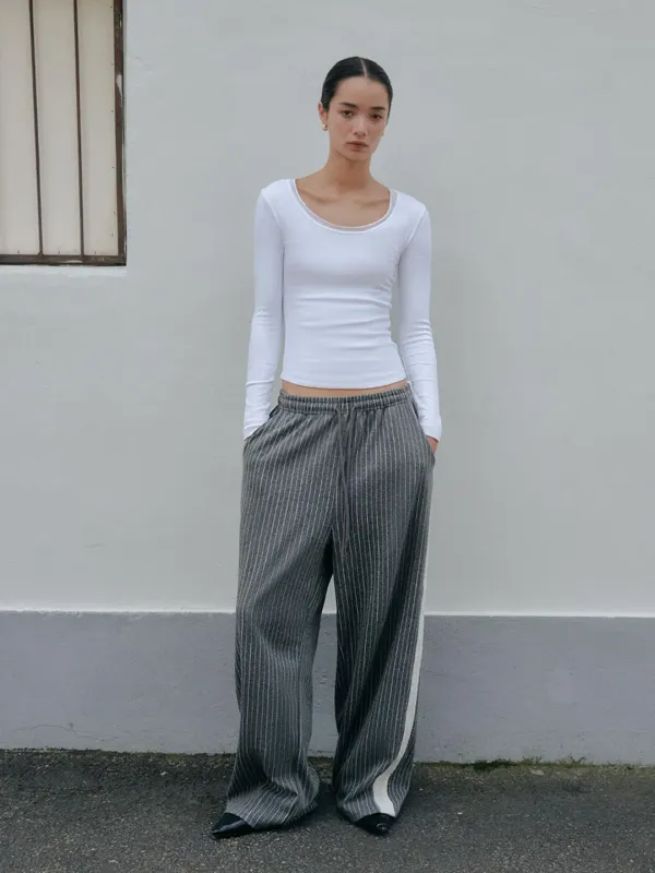 BENI STRIPE SWEAT PANTS_GRAY