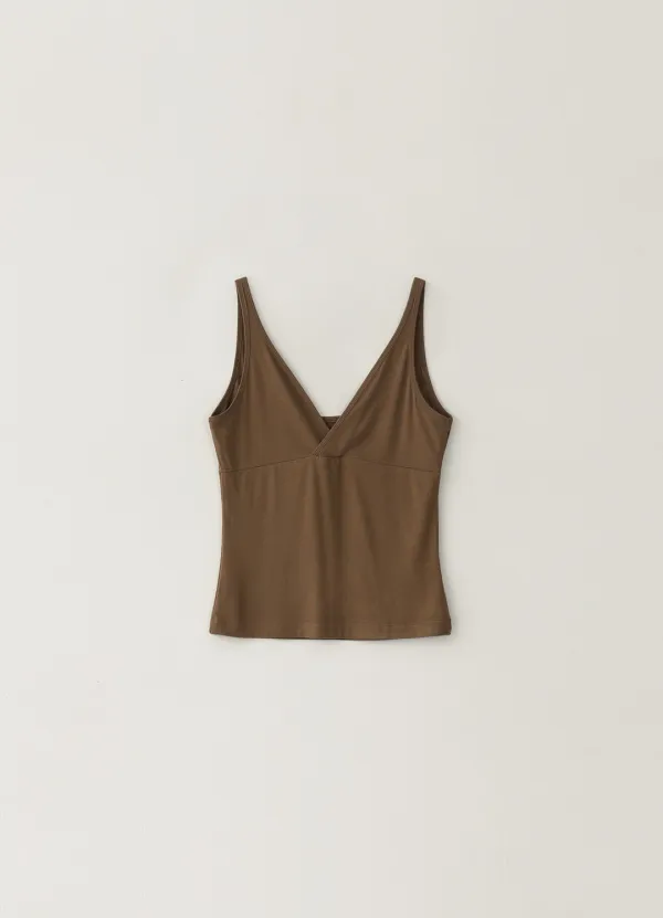 [Refurb] 4TH / Spandex V-neck Sleeveless - Brown - pebblem