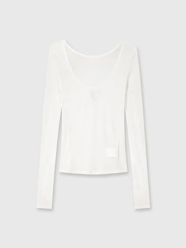 LOW BACK LONG SLEEVE T-SHIRT_ WHITE