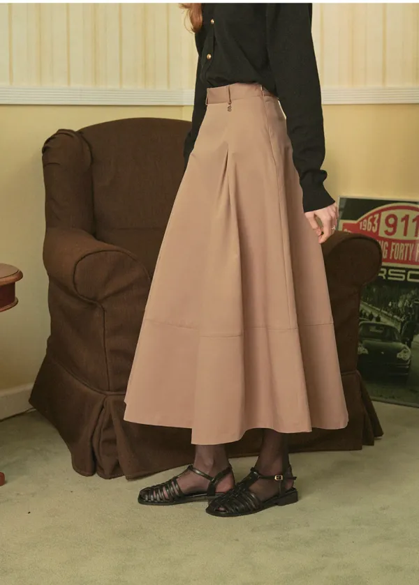 [25-36]  Urbanity Pintuck Maxi Skirt Beige&nbsp;어바니티 핀턱 맥시 스커트 베이지 (가을/데일리룩/하객룩/출근룩/오피스룩/격식룩/맥시/롱/속기모/핀턱/빅사이즈/자체제작)