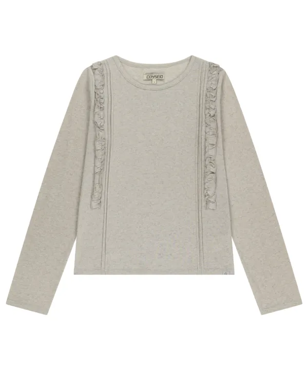 DOUBLE RUFFLE LONG SLEEVE OATMEAL
