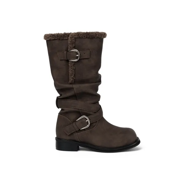 [10/28 예약배송] RAVEN WINTER FOLDABLE BUCKLE BOOTS / BROWN