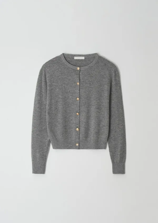 [20%] gold button knit cardigan-gray
