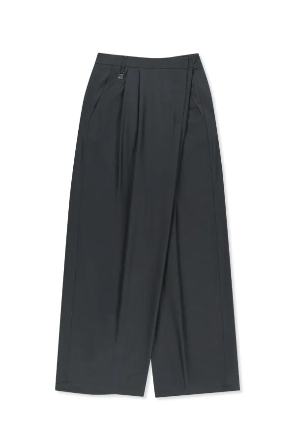 DOUBLE PLEAT CROSS WAIST TROUSERS IN CHARCOAL