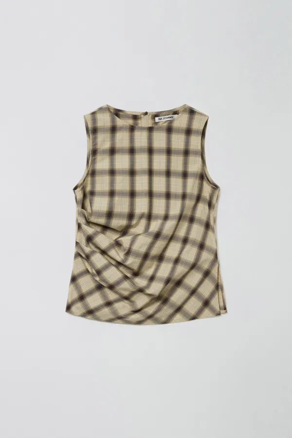DRAPE CHECK SLEEVELESS_BEIGE