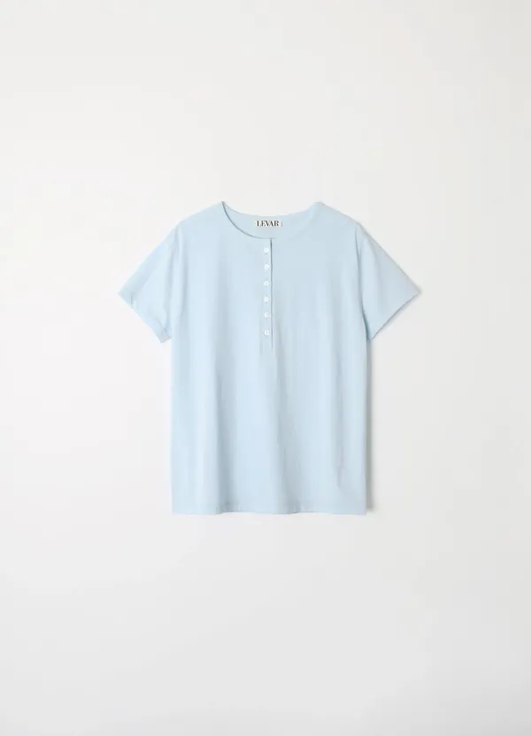 Henley Neck Cotton T-shirt - Bliss Skyblue