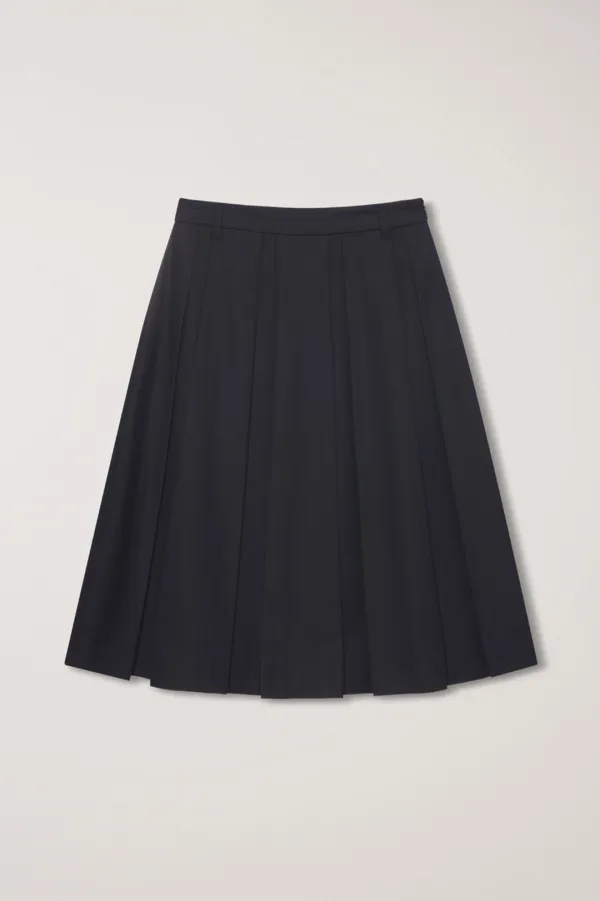 VOLUME PLEATS MIDI SKIRT BLACK_UDSK6A204BK