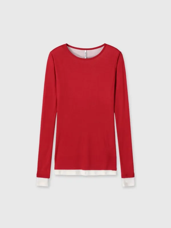 (W) TENCEL LAYERED LONG SLEEVE_ RED/WHITE
