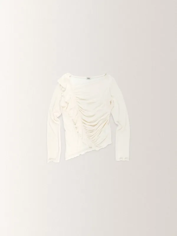 SHIRRING FRILL KNIT T [ CREAM ]