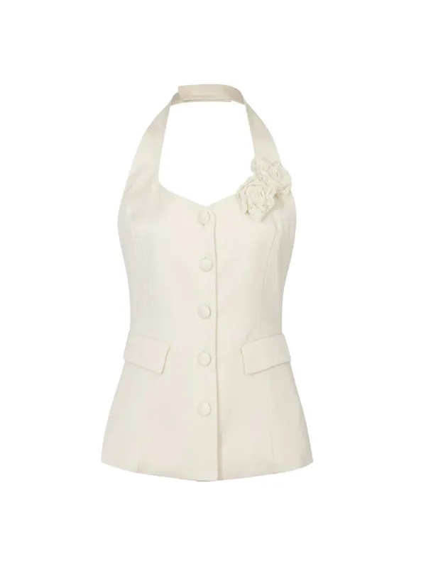 Corsage Halter Neck Vest (Ivory)