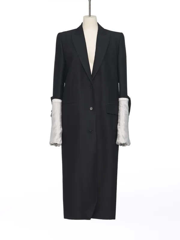 SS25 BLACK DETACHABLE SLEEVES LONG COAT