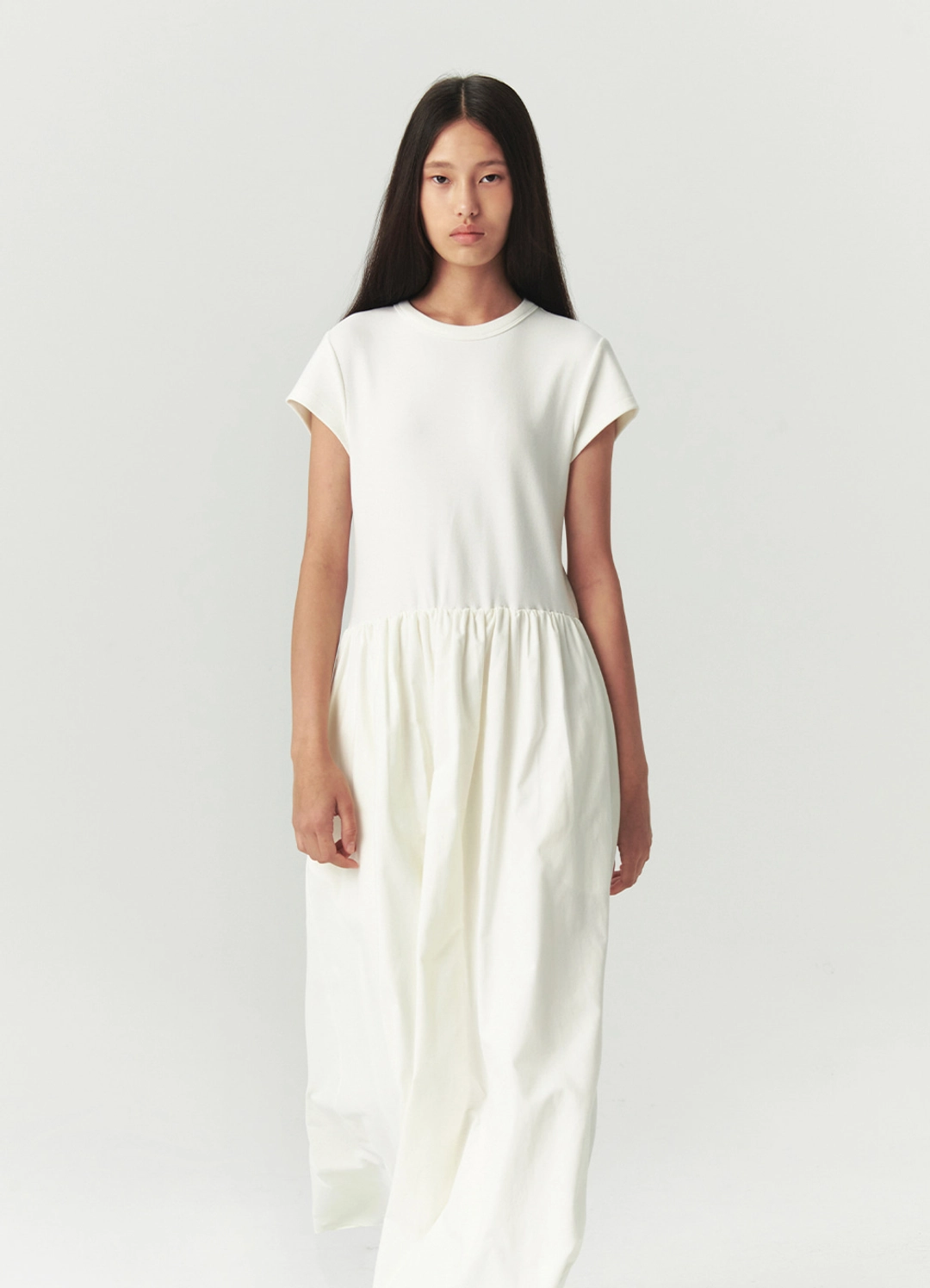 르바 Layered Half-Sleeve Dress - Warm White 상품 이미지 1