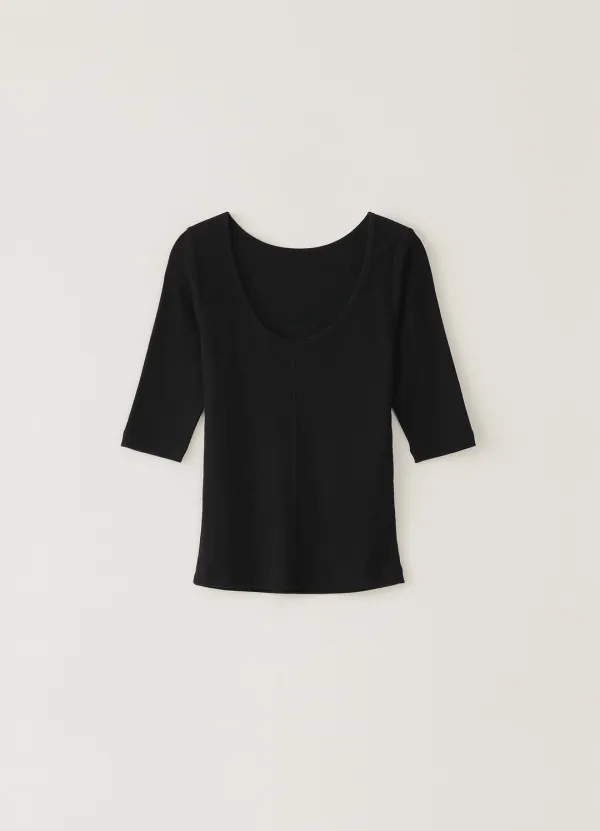 8TH / Scoop Half-Sleeved T-Shirt - Black