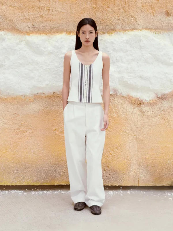 Drawstring Cotton Pants_Grey Stripe