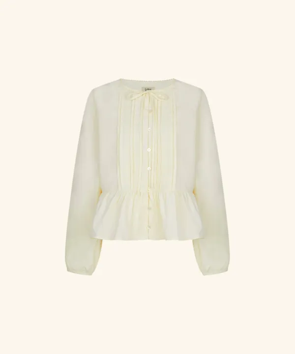 Floral Embroidered Pintuck Blouse (Cream)