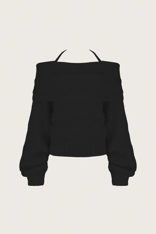 Palette off-shoulder ribbon knit, Black
