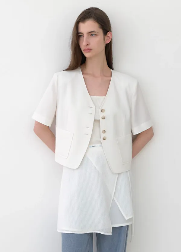 (JK-3022)V-NECK DOUBLE BUTTON JACKET