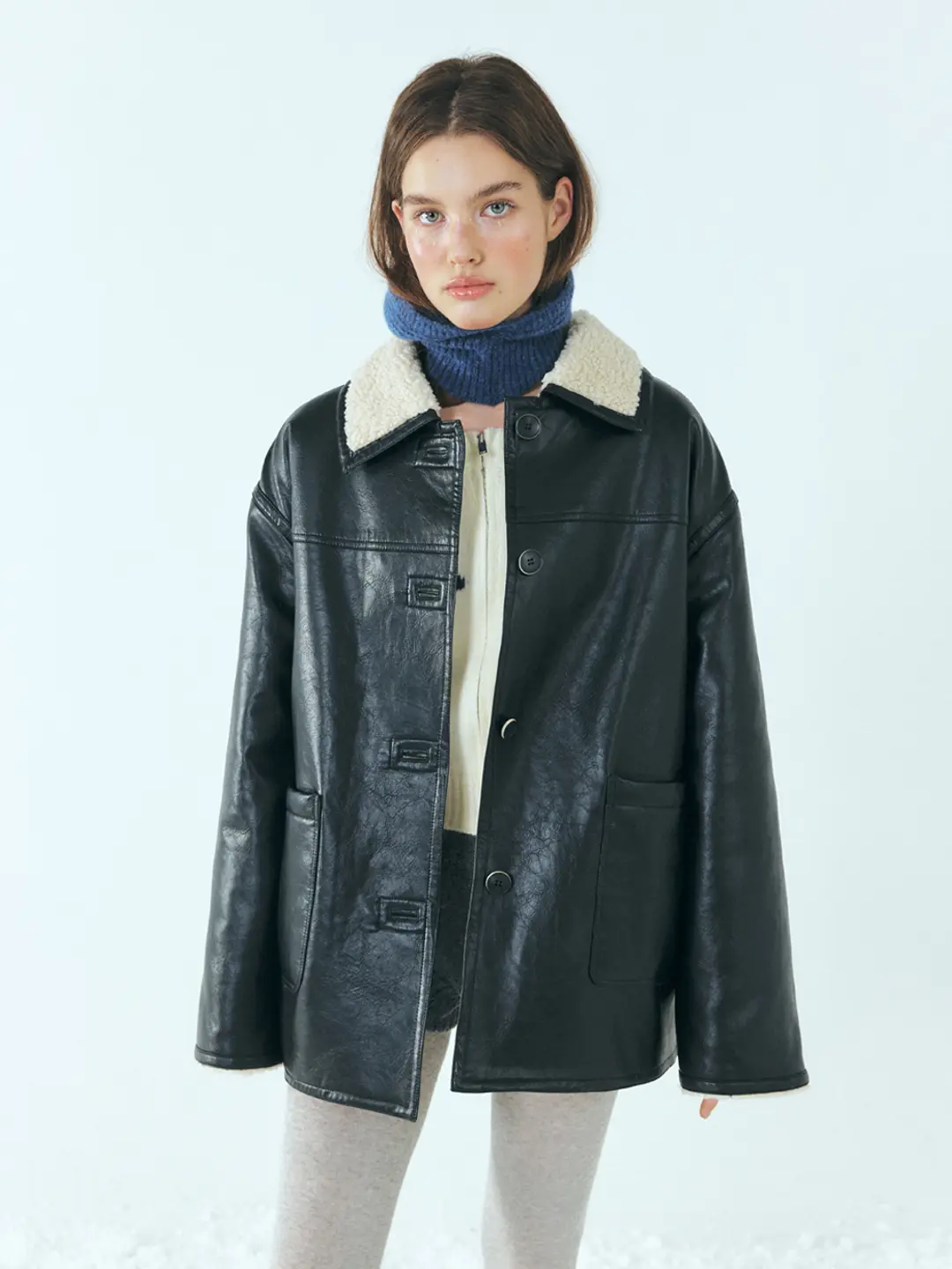 에트몽 Reversible Leather Mustang Coat, Black 상품 이미지 1