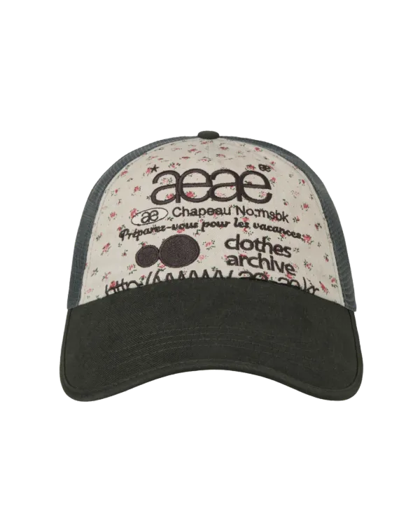 WEB LOGO FLOWER MESH CAP [BEIGE/DARK GREEN]