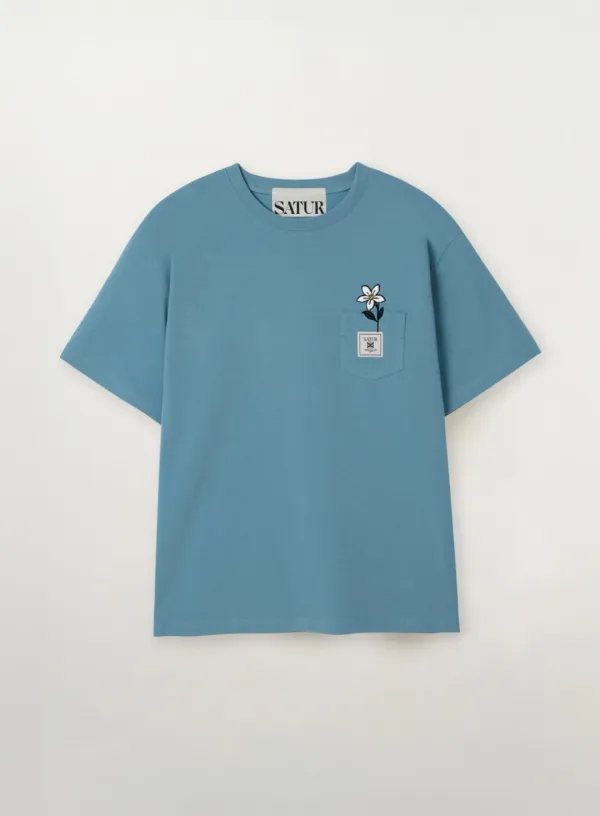 Flower Pocket T-Shirt - Blue
