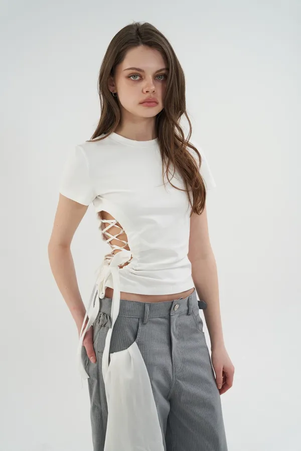 SIDE OPEN STRING TOP  WHITE
