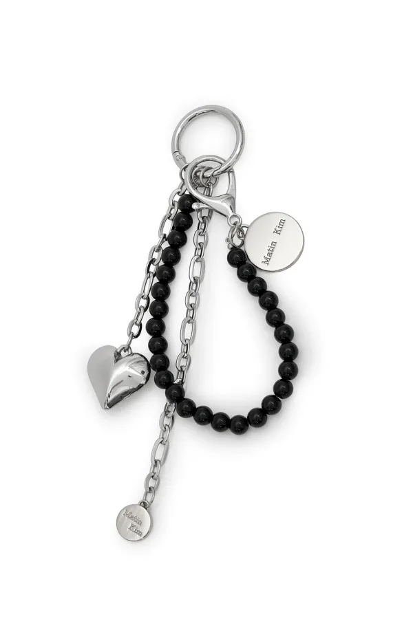 MATIN HEART CHARM KEYRING IN BLACK