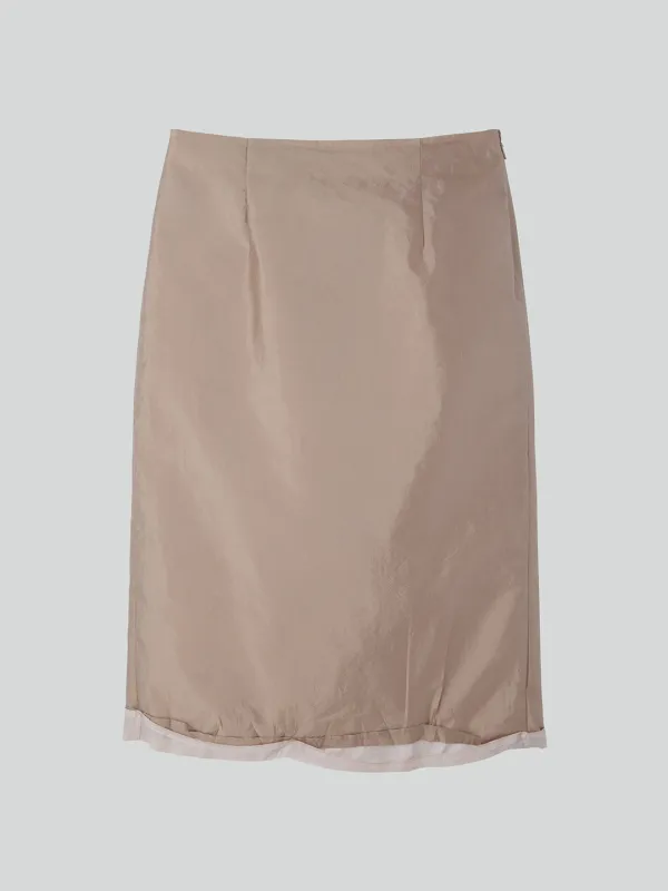 LAYERED DETAIL MIDI SKIRT (SEPIA BEIGE)