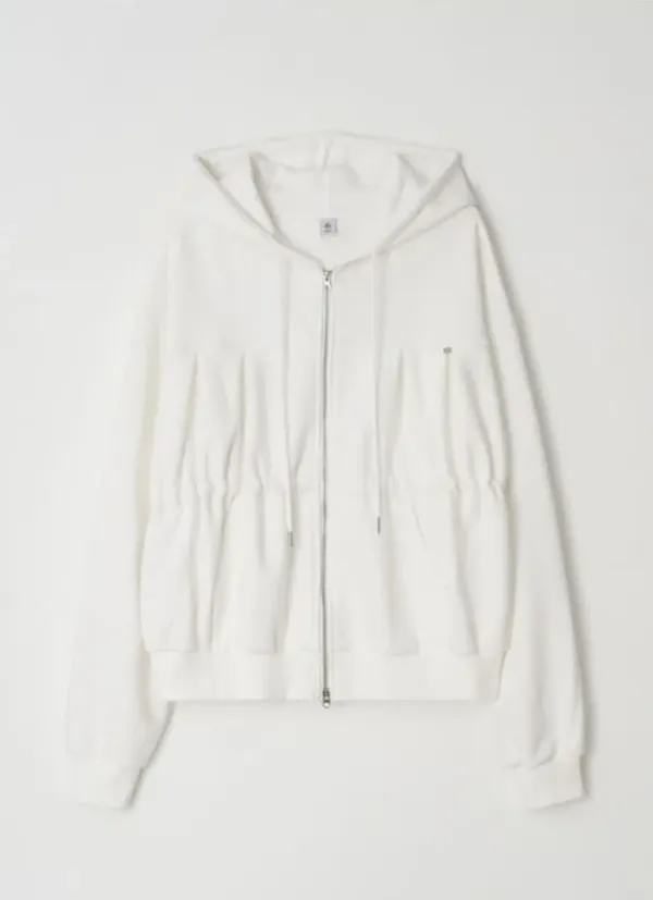 PENDANT SHIRRING HOODIE ZIP UP WHITE