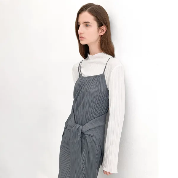 (OP-6257)PLEATS DOUBLE STRING SLEEVELESS DRESS