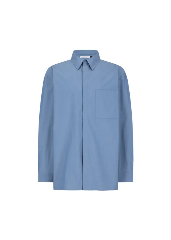 Square Pocket Oversized Shirt, Blue