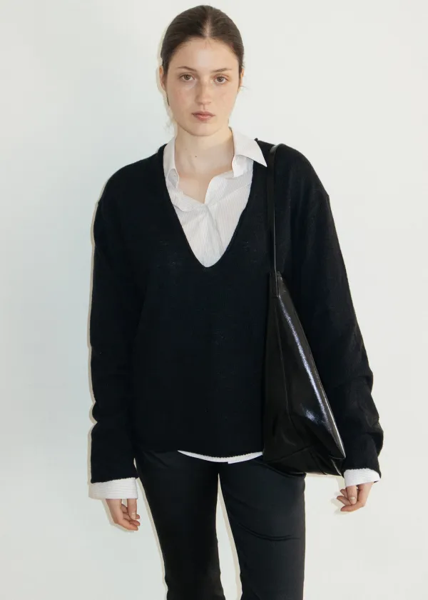 Vent Deep V Neck Knit in Black