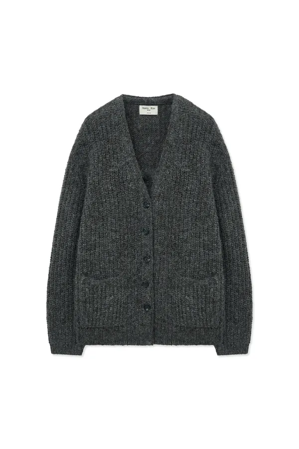 SIDE BUTTON POINT OVERFIT CARDIGAN IN CHARCOAL