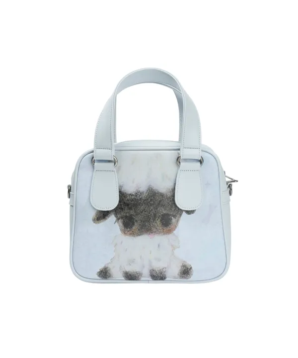 VINTAGE SHEEP GRAPHIC TOTE BAG PASTEL BLUE