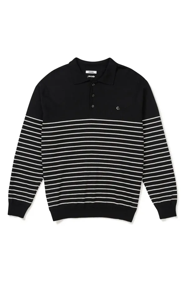[24FW clove] Stripe Polo Knit (Black)