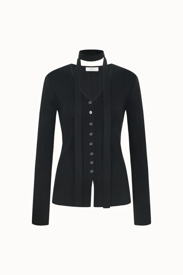 Scarf Ribbed Cardigan[LMBEAUKN285]-Black