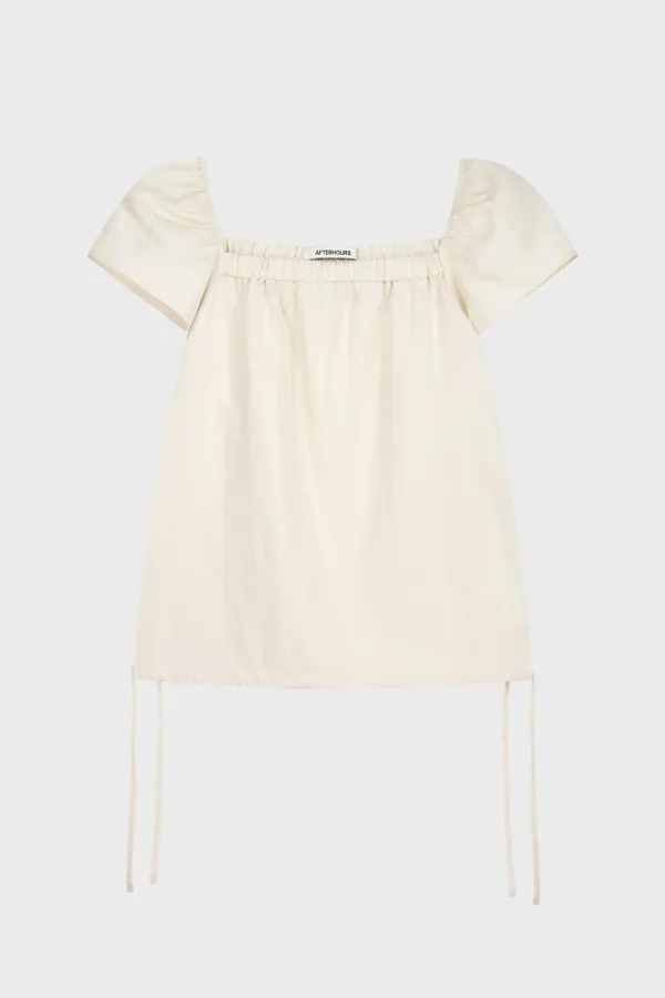 RIBBON SHIRRING BLOUSE (ECRU)