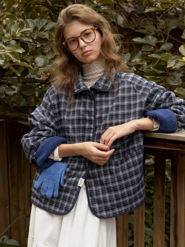 A CHECK FLEECE REVERSIBLE JUMPER_NAVY