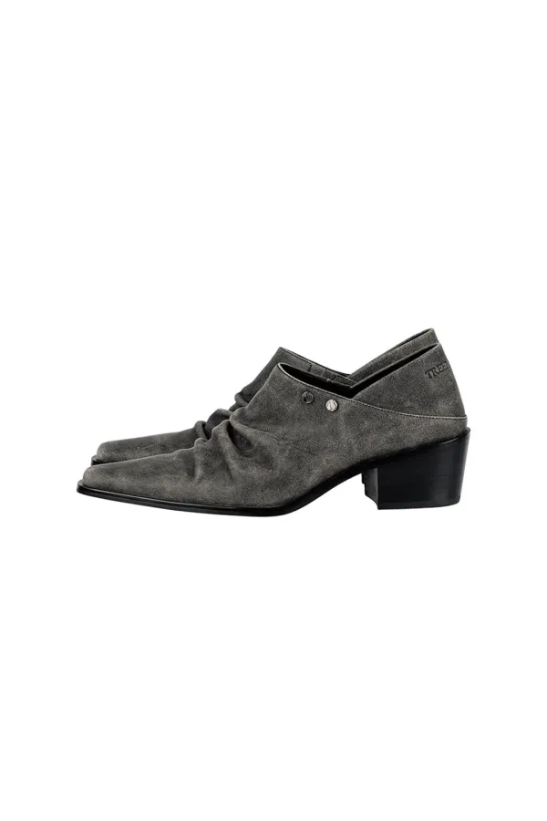 Ruched Leather Babouche [ Gray ]