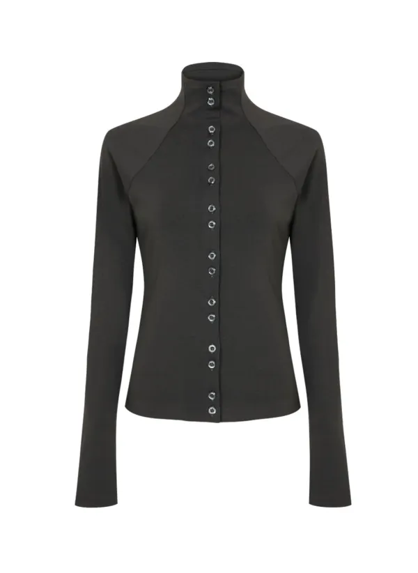 Gemma Button Top (Charcoal)