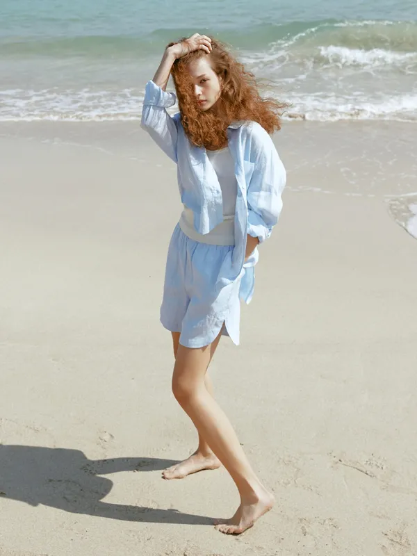 LONA linen half pants_blue