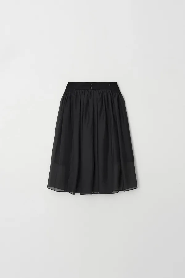 Waist-Contrast Flared Sheer Skirt (black)